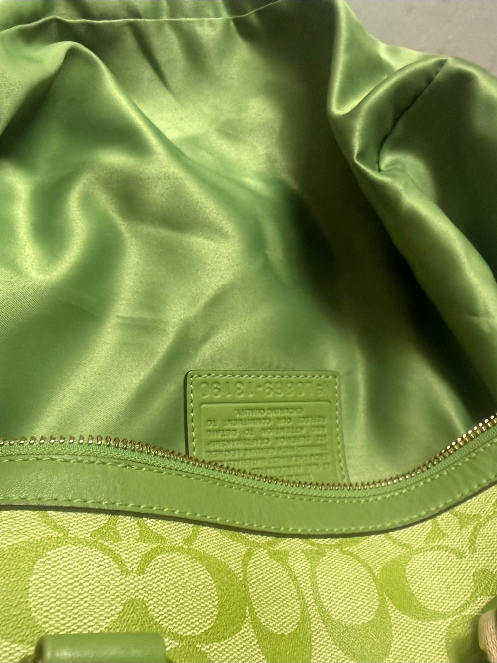 Coach Lime Green Signature Stripe Satchel with White Accents - Picture 7 of 12
